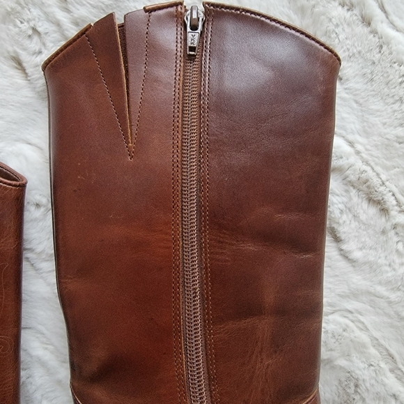 NEW Matisse Western Embossed Zip Up Brown Leather Cowboy Boots - Picture 9 of 16